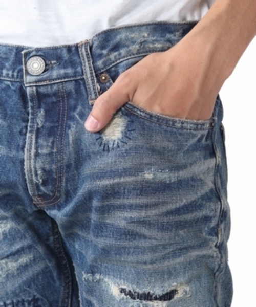 TMT(ティーエムティー)の「【「ごぶごぶ」市原隼人さん着用】HQ HANDREPEIR CRASH DENIM 5P TAPERED(デニムパンツ・メンズ・インディゴブルー・LARGE/MEDIUM/X-LARGE/SMALL)」の10枚目の写真