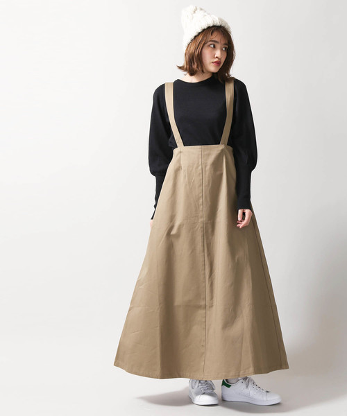 WEGO（ウィゴー）の「DISPARK/サス付きロングスカート（スカート・レディース・ベージュ/ブラック・FREE）」の2枚目の写真