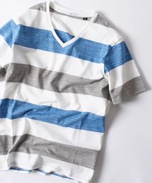 SHIPS | SC: "MADE IN JAPAN" ワイドボーダー Vネック Tシャツ□(Tシャツ/カットソー)
