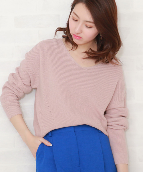 N.（N. Natural Beauty Basic）（エヌエヌナチュラルビューティーベーシック）の「ハイゲージアゼＶネックニット（ニット/セーター・レディース・ホワイト/イエロー/ピンク/ブルー/ネイビー・MEDIUM）」の5枚目の写真