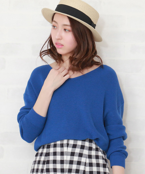 N.（N. Natural Beauty Basic）（エヌエヌナチュラルビューティーベーシック）の「ハイゲージアゼＶネックニット（ニット/セーター・レディース・ホワイト/イエロー/ピンク/ブルー/ネイビー・MEDIUM）」の4枚目の写真