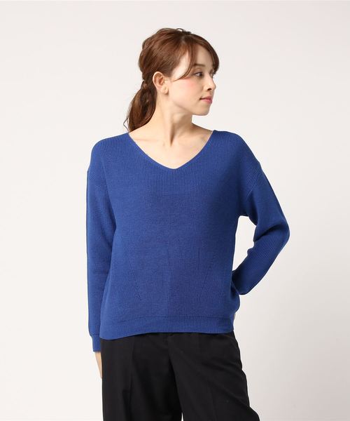 N.（N. Natural Beauty Basic）（エヌエヌナチュラルビューティーベーシック）の「ハイゲージアゼＶネックニット（ニット/セーター・レディース・ホワイト/イエロー/ピンク/ブルー/ネイビー・MEDIUM）」の22枚目の写真