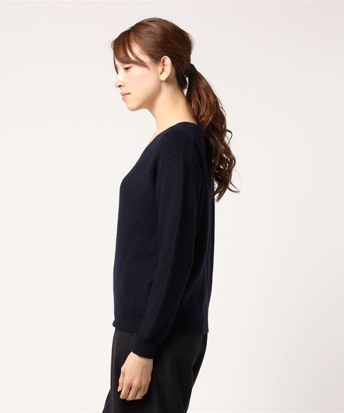 N.（N. Natural Beauty Basic）（エヌエヌナチュラルビューティーベーシック）の「ハイゲージアゼＶネックニット（ニット/セーター・レディース・ホワイト/イエロー/ピンク/ブルー/ネイビー・MEDIUM）」の6枚目の写真