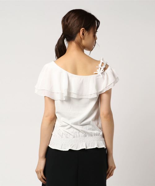 Secret Honey（シークレットハニー）の「ミニリボンワンショルダートップス（Tシャツ/カットソー・レディース・ブルー/オフホワイト/ネイビー・FREE）」の4枚目の写真