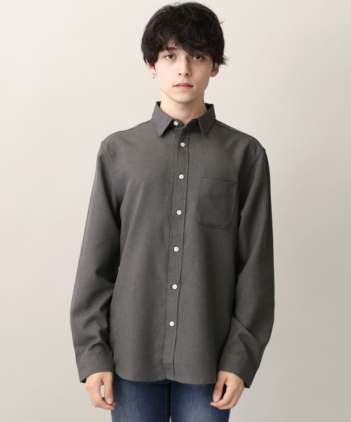 MONO-MART（モノマート）の「ポリトロリラックスレギュラーカラーL/Sシャツ（シャツ/ブラウス・メンズ・チャコールグレー/ブラック/ネイビー/ダークパープル/ライトベージュ/ダークベージュ/テラコッタ・M/L/XL）」の12枚目の写真