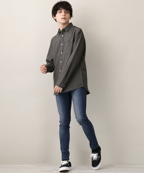 MONO-MART（モノマート）の「ポリトロリラックスレギュラーカラーL/Sシャツ（シャツ/ブラウス・メンズ・チャコールグレー/ブラック/ネイビー/ダークパープル/ライトベージュ/ダークベージュ/テラコッタ・M/L/XL）」の16枚目の写真