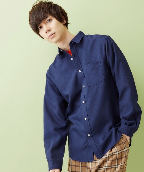 MONO-MART（モノマート）の「ポリトロリラックスレギュラーカラーL/Sシャツ（シャツ/ブラウス・メンズ・チャコールグレー/ブラック/ネイビー/ダークパープル/ライトベージュ/ダークベージュ/テラコッタ・M/L/XL）」の6枚目の写真