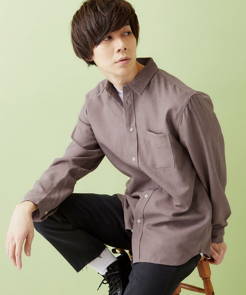 MONO-MART（モノマート）の「ポリトロリラックスレギュラーカラーL/Sシャツ（シャツ/ブラウス・メンズ・チャコールグレー/ブラック/ネイビー/ダークパープル/ライトベージュ/ダークベージュ/テラコッタ・M/L/XL）」の7枚目の写真