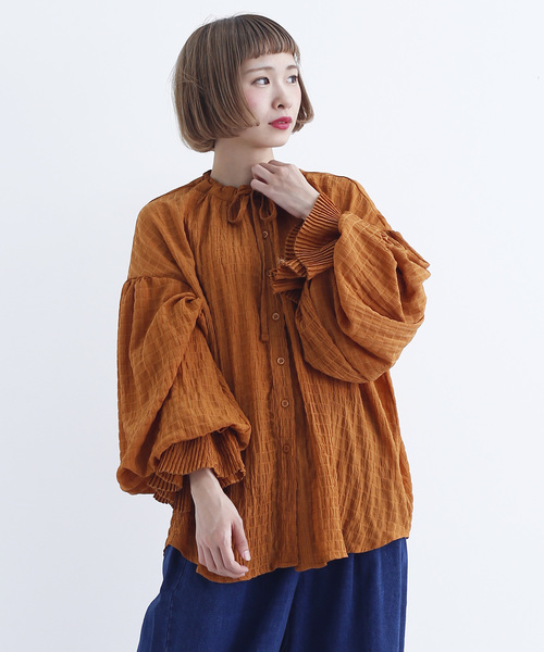 MERLOT（メルロー）の「シャドーチェックシャーリングブラウス2937（シャツ/ブラウス・レディース・ブラック/ベージュ/グリーン/キャメル・FREE）」の4枚目の写真