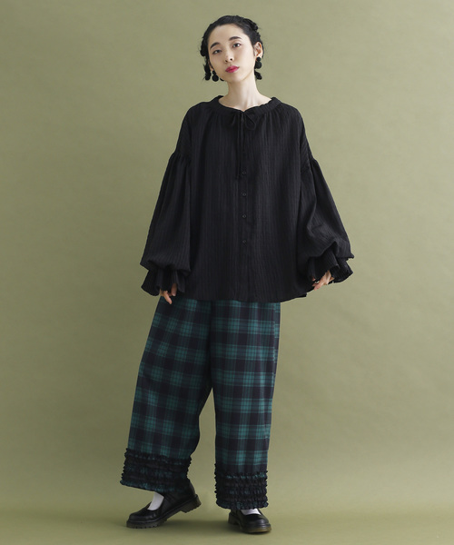 MERLOT（メルロー）の「シャドーチェックシャーリングブラウス2937（シャツ/ブラウス・レディース・ブラック/ベージュ/グリーン/キャメル・FREE）」の7枚目の写真