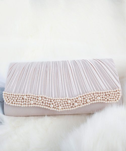 DRESS STAR（ドレス スター）の「パールビジューラディアルサテンプリーツバッグ（クラッチバッグ・レディース・ブラック/シャンパン/シルバー・フリー）」の3枚目の写真
