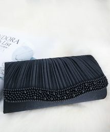 パールビジューラディアルサテンプリーツバッグ