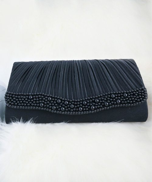 DRESS STAR（ドレス スター）の「パールビジューラディアルサテンプリーツバッグ（クラッチバッグ・レディース・ブラック/シャンパン/シルバー・フリー）」の5枚目の写真