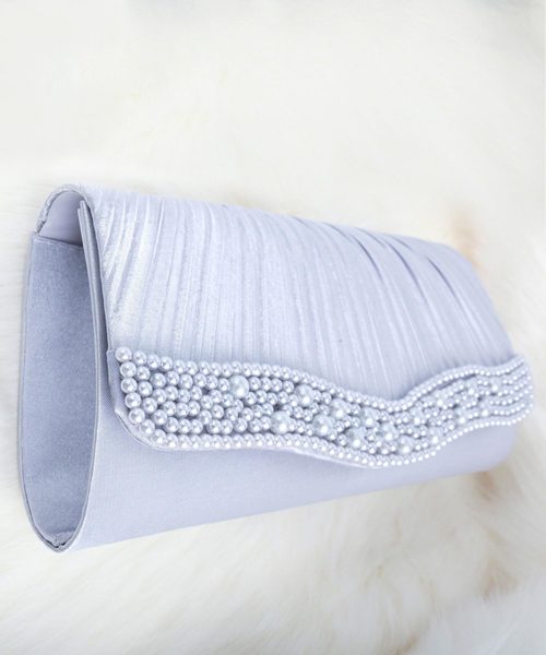 DRESS STAR（ドレス スター）の「パールビジューラディアルサテンプリーツバッグ（クラッチバッグ・レディース・ブラック/シャンパン/シルバー・フリー）」の4枚目の写真