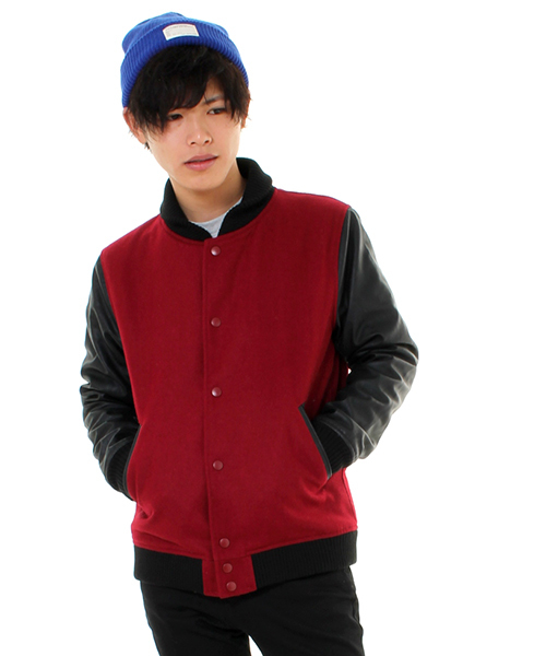 WEGO（ウィゴー）の「WEGO/メルトン切替スタジャン（スタジャン・メンズ・ワイン/ブラック/ネイビー・MEDIUM/LARGE）」の20枚目の写真