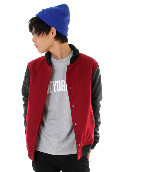 WEGO（ウィゴー）の「WEGO/メルトン切替スタジャン（スタジャン・メンズ・ワイン/ブラック/ネイビー・MEDIUM/LARGE）」の9枚目の写真