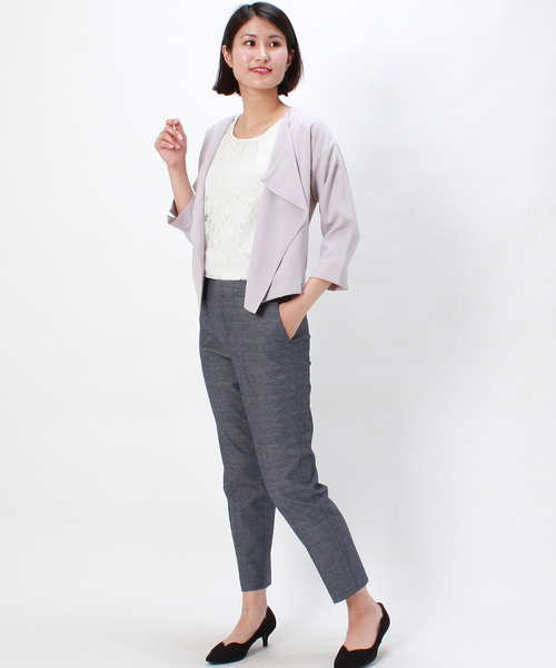 TRUDEA（トルディア）の「【接触冷感シルケット素材】　前身頃レース・袖シフォン　半袖カットソー（Tシャツ/カットソー・レディース・ホワイト/ライトグレー/ブラック/ベージュ/サックスブルー/ピンク・SMALL/MEDIUM/LARGE）」の16枚目の写真