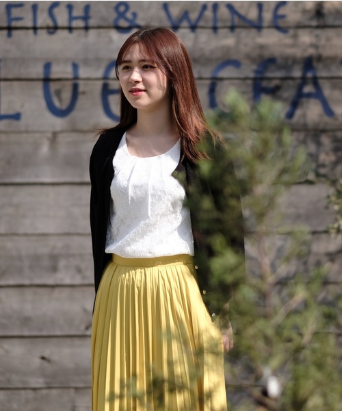 TRUDEA（トルディア）の「【接触冷感シルケット素材】　前身頃レース・袖シフォン　半袖カットソー（Tシャツ/カットソー・レディース・ホワイト/ライトグレー/ブラック/ベージュ/サックスブルー/ピンク・SMALL/MEDIUM/LARGE）」の9枚目の写真