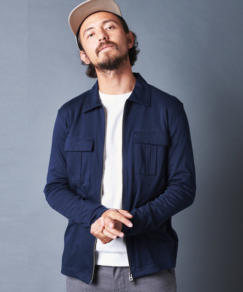 Magine(マージン)の「SUPIMA CTN F/ZIP MILITARY CUT SHIRTS L/S:スーピマコットン フルジップ ミリタリーカットシャツ ロングスリーブ(シャツ/ブラウス)」|ネイビー