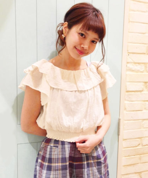 Kastane（カスタネ）の「【Kastane】衿フリルブラウスムジ（シャツ/ブラウス・レディース・ネイビー/オフホワイト・FREE）」の2枚目の写真