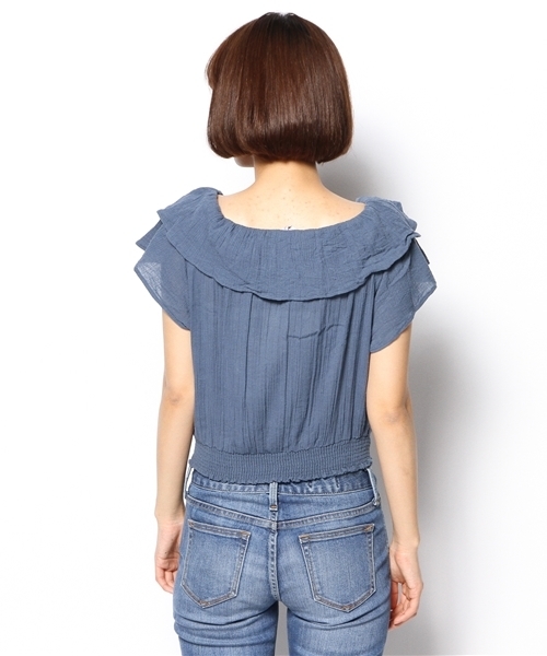 Kastane（カスタネ）の「【Kastane】衿フリルブラウスムジ（シャツ/ブラウス・レディース・ネイビー/オフホワイト・FREE）」の4枚目の写真