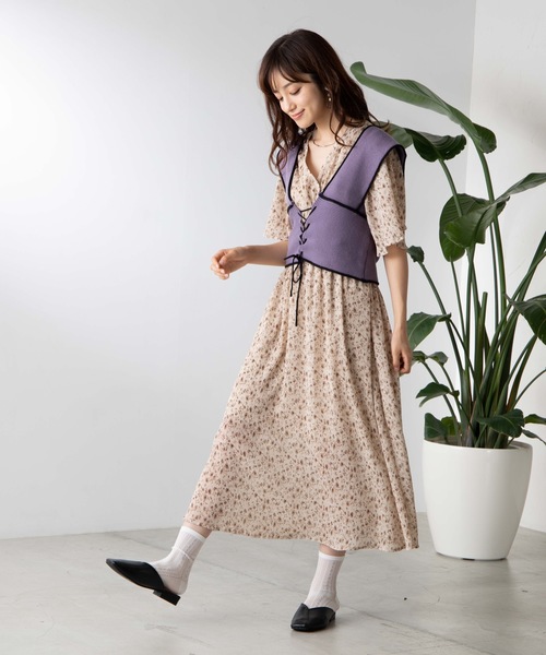 WEGO（ウィゴー）の「WEGO/レースアップニットビスチェ（ニットベスト）（ベスト・レディース・ベージュ/パープル・FREE）」の5枚目の写真