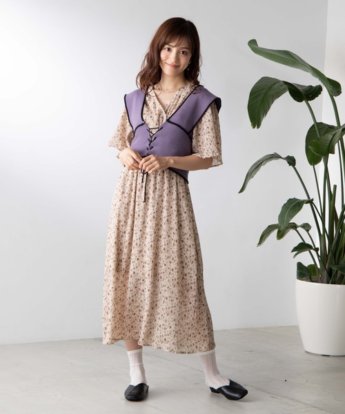 WEGO（ウィゴー）の「WEGO/レースアップニットビスチェ（ニットベスト）（ベスト・レディース・ベージュ/パープル・FREE）」の7枚目の写真