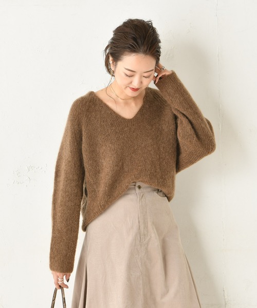 DouDou(ドゥドゥ)の「モヘアストレッチプルオーバー(ニット/セーター・レディース・ベージュ/ブラウン/オフホワイト/ピンク・FREE)」の2枚目の写真