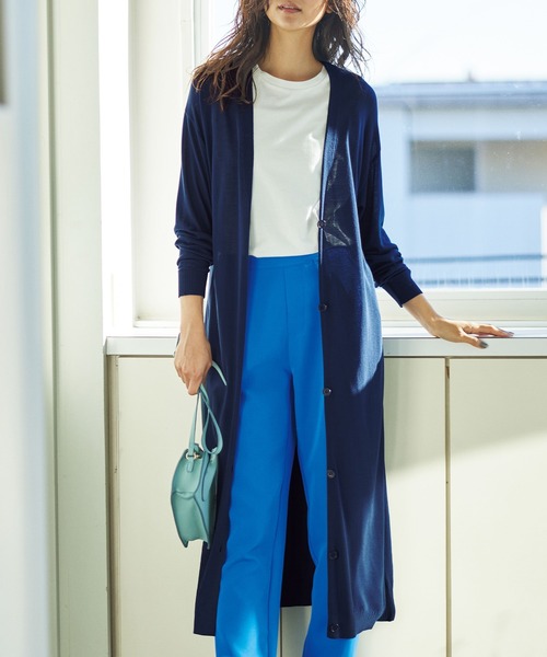 RANAN（ラナン）の「大人きれいめロング丈Ｖネックニットカーデ（カーディガン/ボレロ・レディース・ベージュ/ライトグレー/ブラック/グリーン/ブルー/オレンジ系その他/ネイビー/コーラルピンク・LL/M/L）」の6枚目の写真