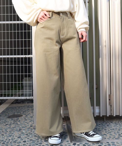 Riberry（リベリー）の「配色ステッチワイドパンツ（その他パンツ・レディース・ブラック/ベージュ/カーキ/グリーン/ライトブラウン/ラベンダー/ピンクベージュ・FREE）」の4枚目の写真