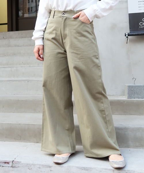 Riberry（リベリー）の「配色ステッチワイドパンツ（その他パンツ・レディース・ブラック/ベージュ/カーキ/グリーン/ライトブラウン/ラベンダー/ピンクベージュ・FREE）」の5枚目の写真