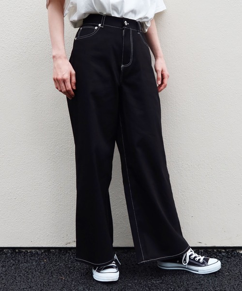 Riberry（リベリー）の「配色ステッチワイドパンツ（その他パンツ・レディース・ブラック/ベージュ/カーキ/グリーン/ライトブラウン/ラベンダー/ピンクベージュ・FREE）」の2枚目の写真