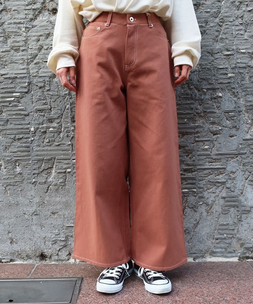 Riberry（リベリー）の「配色ステッチワイドパンツ（その他パンツ・レディース・ブラック/ベージュ/カーキ/グリーン/ライトブラウン/ラベンダー/ピンクベージュ・FREE）」の10枚目の写真