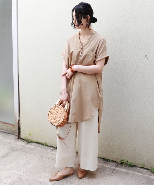 andme（アンドミー）の「コットンリネンワイドパンツ（その他パンツ・レディース・アイボリー/ブラック/キャメル/ベージュ/グリーン系その他/モカ・M/L）」の7枚目の写真