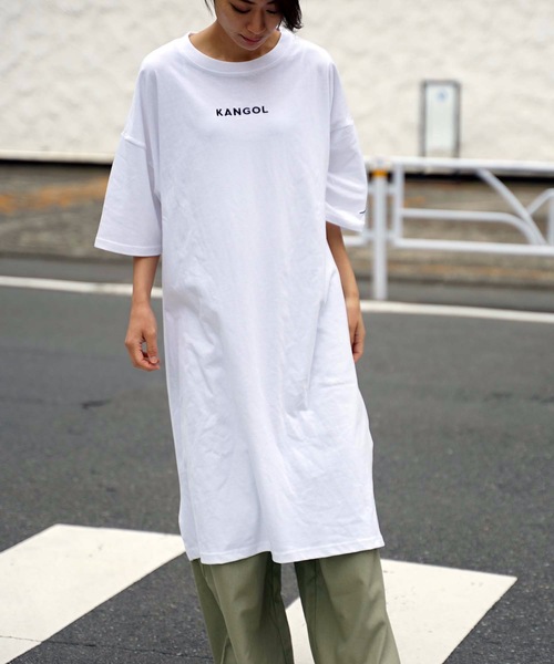KANGOL（カンゴール）の「【KANGOL/カンゴール】フロントロゴワンピース　ワンポイント刺繍　サイドスリット入り　ビッグシルエット（ワンピース・レディース・ブラック/ブラウン/ホワイト・MEDIUM/LARGE）」の8枚目の写真