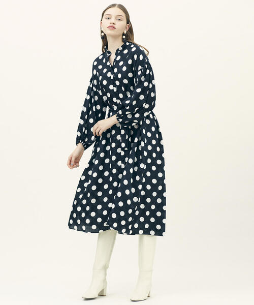 シルクコットンドットプリント ボリュームスリーブシャツワンピース シャツワンピース Tomorrowland トゥモローランド のファッション