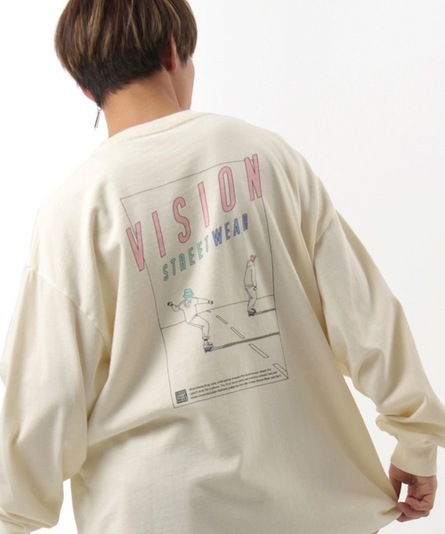 VISION STREET WEAR(ヴィジョンストリートウェア)の「【VISION STREET WEAR/ヴィジョンストリートウェア】 オーバーサイズ イラスト Tシャツ(Tシャツ/カットソー・メンズ・クリーム/パープル/チャコールグレー/ライトブルー/キナリ/ブラック系その他3/ベージュ/アイボリー/オフホワイト/ピンク/ダークブラック・M/L/XL)」の2枚目の写真