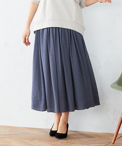 COMME CA ISM(コムサイズム)の「〈ウエストゴム〉 ワッシャー ギャザースカート(スカート・レディース・ブルー/ミント/グレイッシュベージュ・SMALL/MEDIUM/LARGE/X-LARGE)」の3枚目の写真