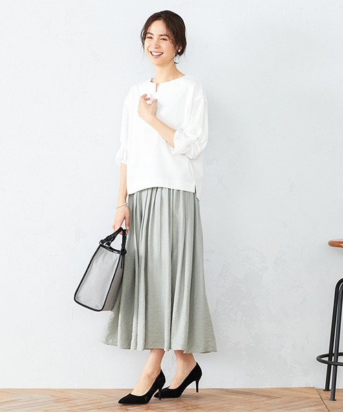 COMME CA ISM(コムサイズム)の「〈ウエストゴム〉 ワッシャー ギャザースカート(スカート・レディース・ブルー/ミント/グレイッシュベージュ・SMALL/MEDIUM/LARGE/X-LARGE)」の7枚目の写真