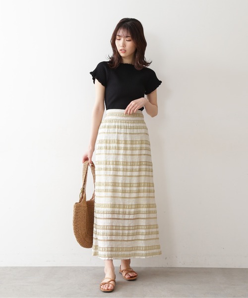 FREE'S MART（フリーズマート）の「◆シアーボーダーロングスカート（スカート・レディース・ホワイト/ベージュ・FREE）」の3枚目の写真