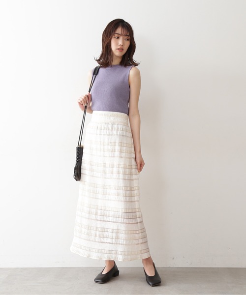 FREE'S MART（フリーズマート）の「◆シアーボーダーロングスカート（スカート・レディース・ホワイト/ベージュ・FREE）」の6枚目の写真