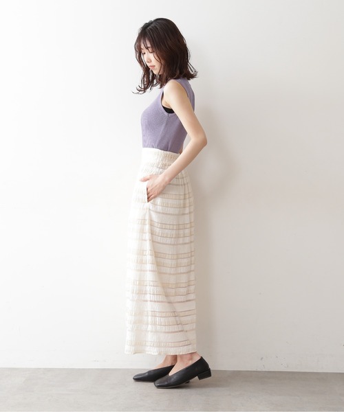 FREE'S MART（フリーズマート）の「◆シアーボーダーロングスカート（スカート・レディース・ホワイト/ベージュ・FREE）」の4枚目の写真