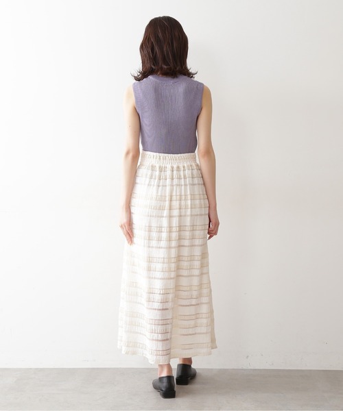 FREE'S MART（フリーズマート）の「◆シアーボーダーロングスカート（スカート・レディース・ホワイト/ベージュ・FREE）」の5枚目の写真