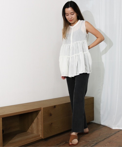 Per sist ence（パーシエンス）の「Per sist ence/パーシエンス　ティアードノースリーブシャツ（シャツ/ブラウス・レディース・グリーン/オフホワイト/ベージュ/ブラック/モカ・FREE）」の10枚目の写真