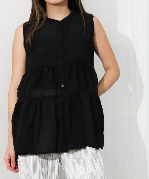 Per sist ence（パーシエンス）の「Per sist ence/パーシエンス　ティアードノースリーブシャツ（シャツ/ブラウス・レディース・グリーン/オフホワイト/ベージュ/ブラック/モカ・FREE）」の13枚目の写真