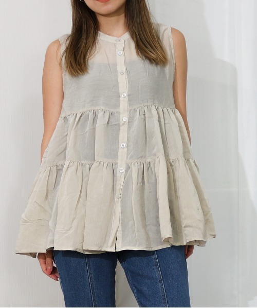 Per sist ence（パーシエンス）の「Per sist ence/パーシエンス　ティアードノースリーブシャツ（シャツ/ブラウス・レディース・グリーン/オフホワイト/ベージュ/ブラック/モカ・FREE）」の18枚目の写真