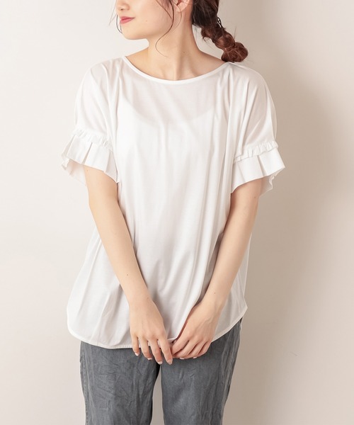 PUAL CE CIN（ピュアルセシン）の「シルケット袖フリルプルオーバー（Tシャツ/カットソー・レディース・ブラック/ミント/ホワイト/ピンク系その他・FREE）」の2枚目の写真