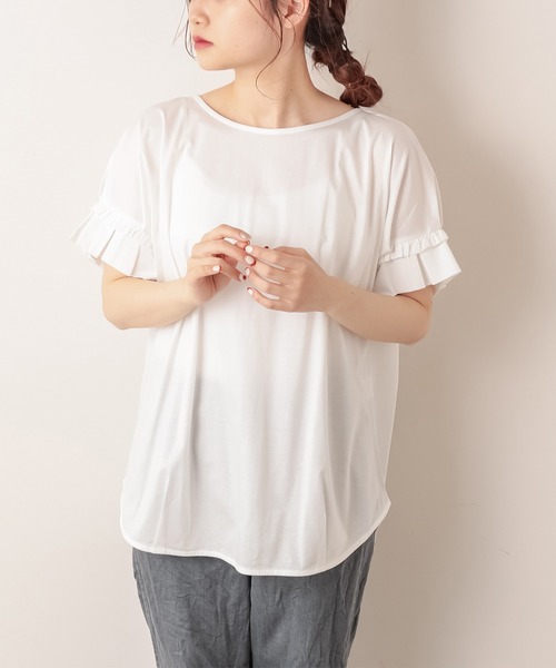 PUAL CE CIN（ピュアルセシン）の「シルケット袖フリルプルオーバー（Tシャツ/カットソー・レディース・ブラック/ミント/ホワイト/ピンク系その他・FREE）」の5枚目の写真