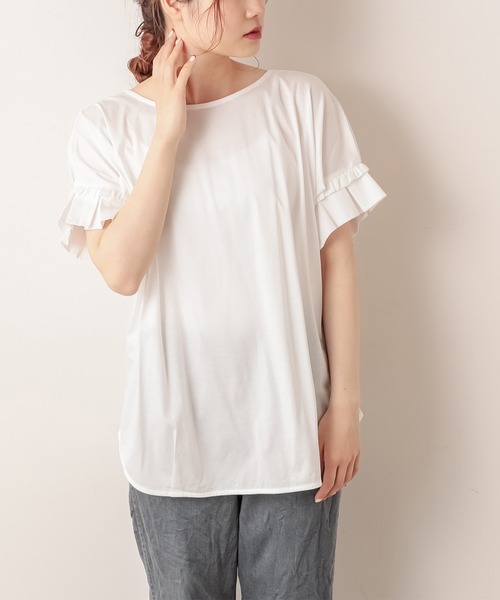 PUAL CE CIN（ピュアルセシン）の「シルケット袖フリルプルオーバー（Tシャツ/カットソー・レディース・ブラック/ミント/ホワイト/ピンク系その他・FREE）」の6枚目の写真