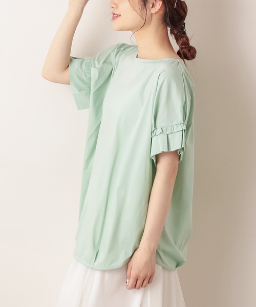 PUAL CE CIN（ピュアルセシン）の「シルケット袖フリルプルオーバー（Tシャツ/カットソー・レディース・ブラック/ミント/ホワイト/ピンク系その他・FREE）」の14枚目の写真